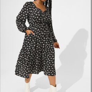 Midi Swiss Dot Pleat Long Sleeve Dress - Never worn